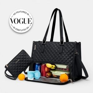 MyDailyBag Quilted Work Tote w/ Insulated Cooler Compartment – Black